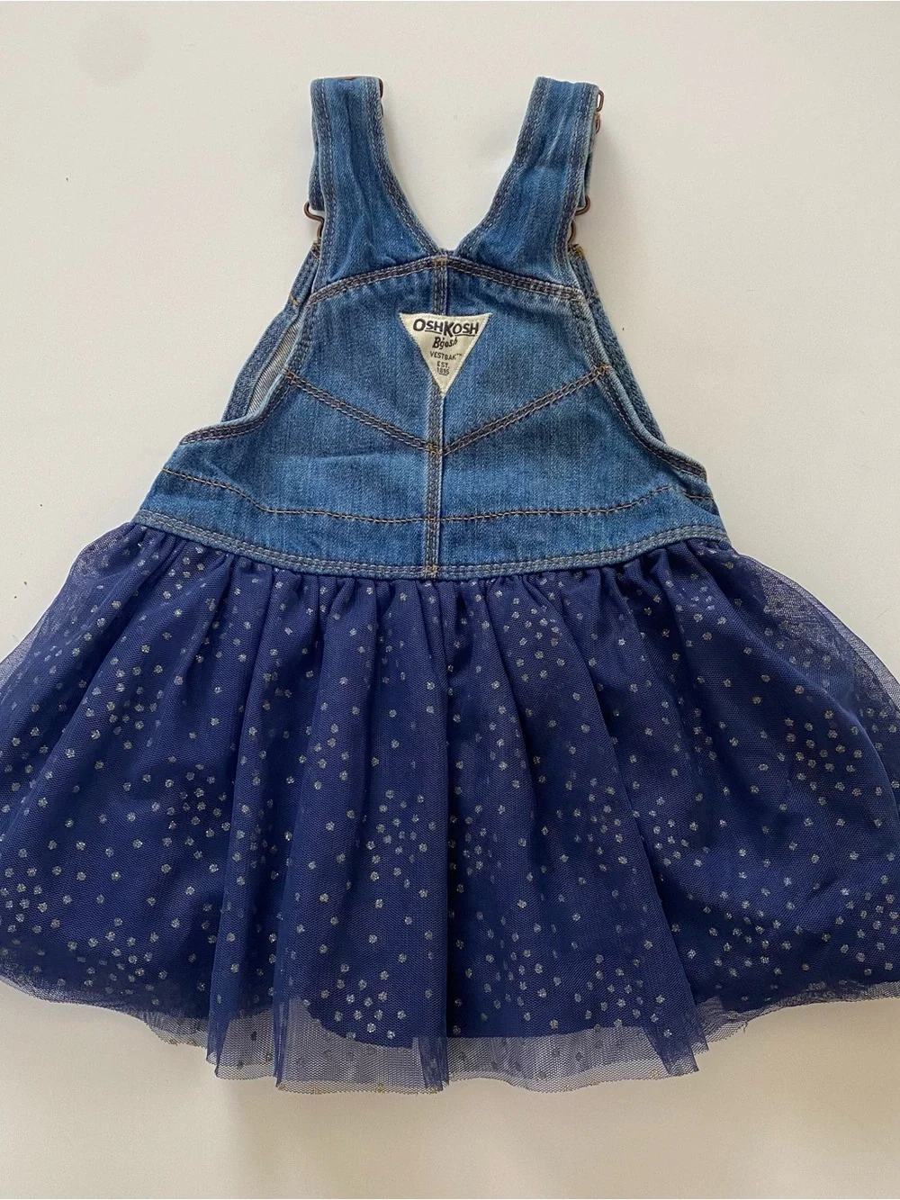 OshKosh B'gosh Denim Bib Overall Dress with Navy Sparkle Tulle